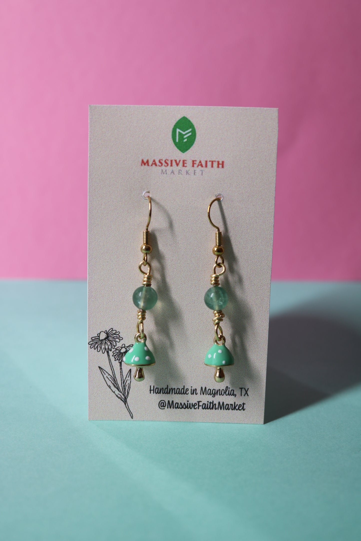 Green Fluoride Mushroom Earring