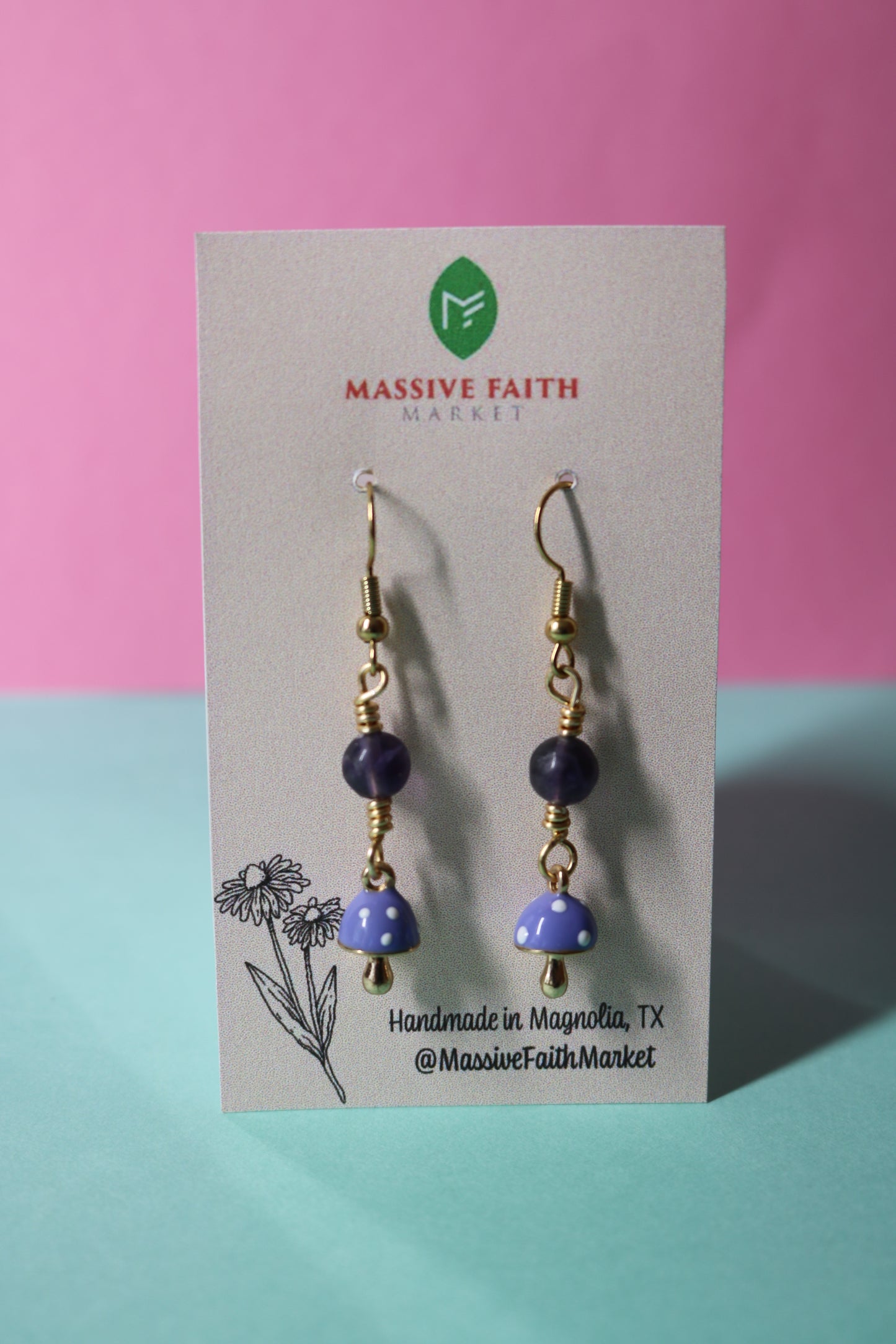 Purple Fluoride Mushroom Earring