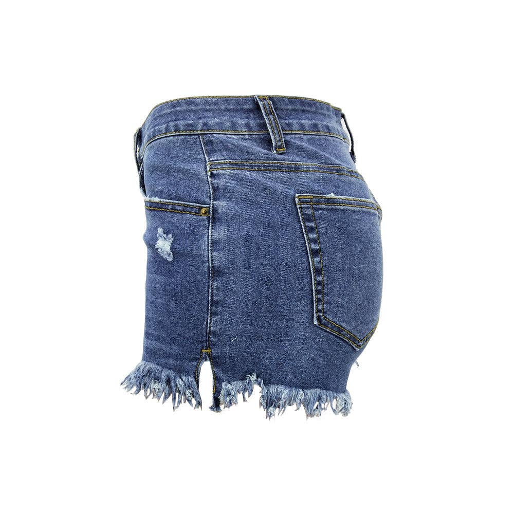 Women's High-Rise Denim Raw Hem Ripped Shorts