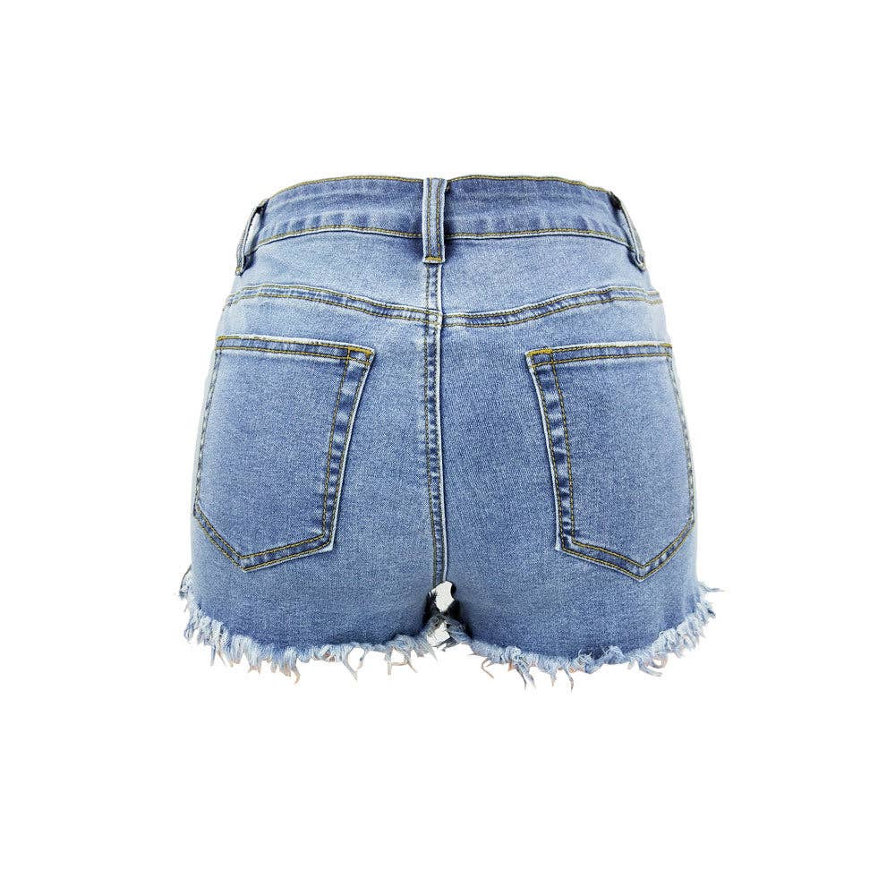 Women's High-Rise Denim Raw Hem Ripped Shorts