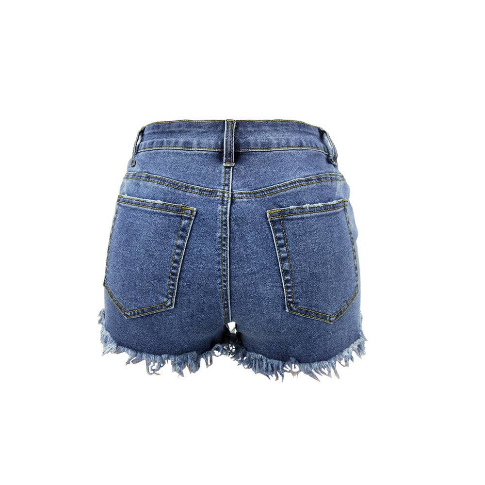 Women's High-Rise Denim Raw Hem Ripped Shorts