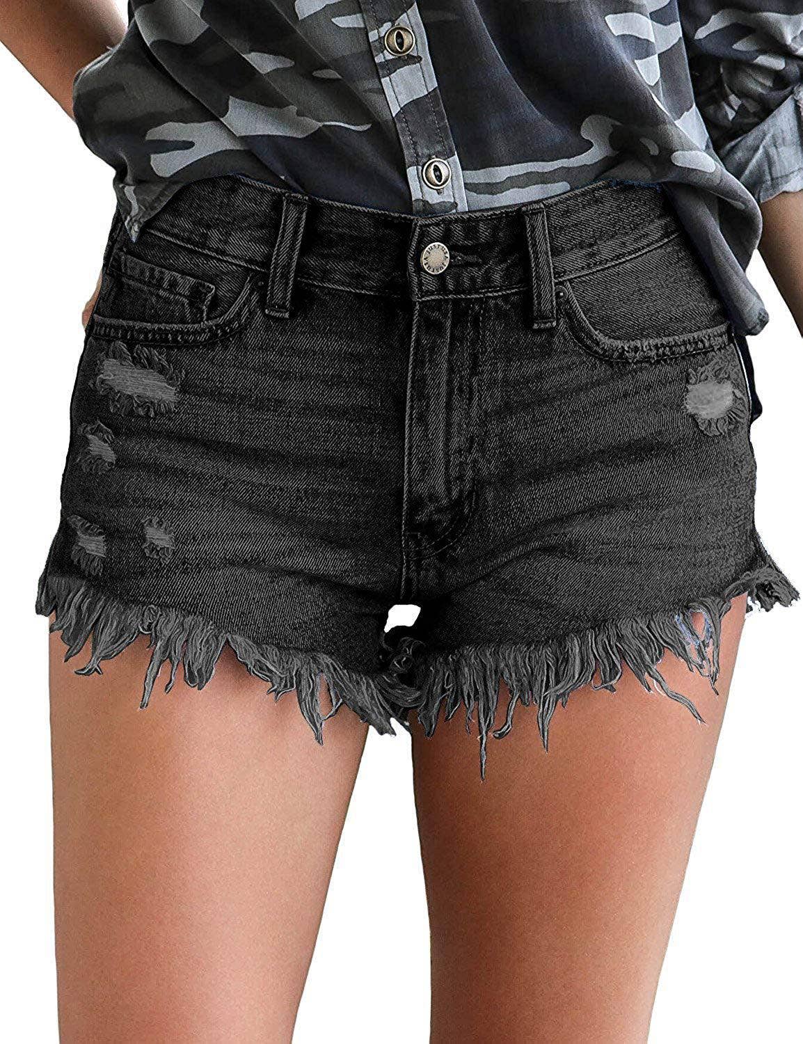 Women's High-Rise Denim Raw Hem Ripped Shorts