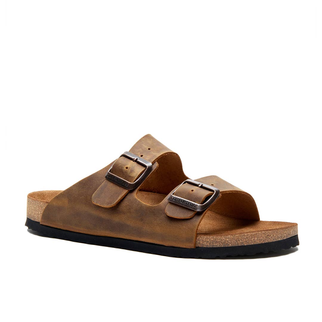 Tan Crazy Leather Buckle Sandals