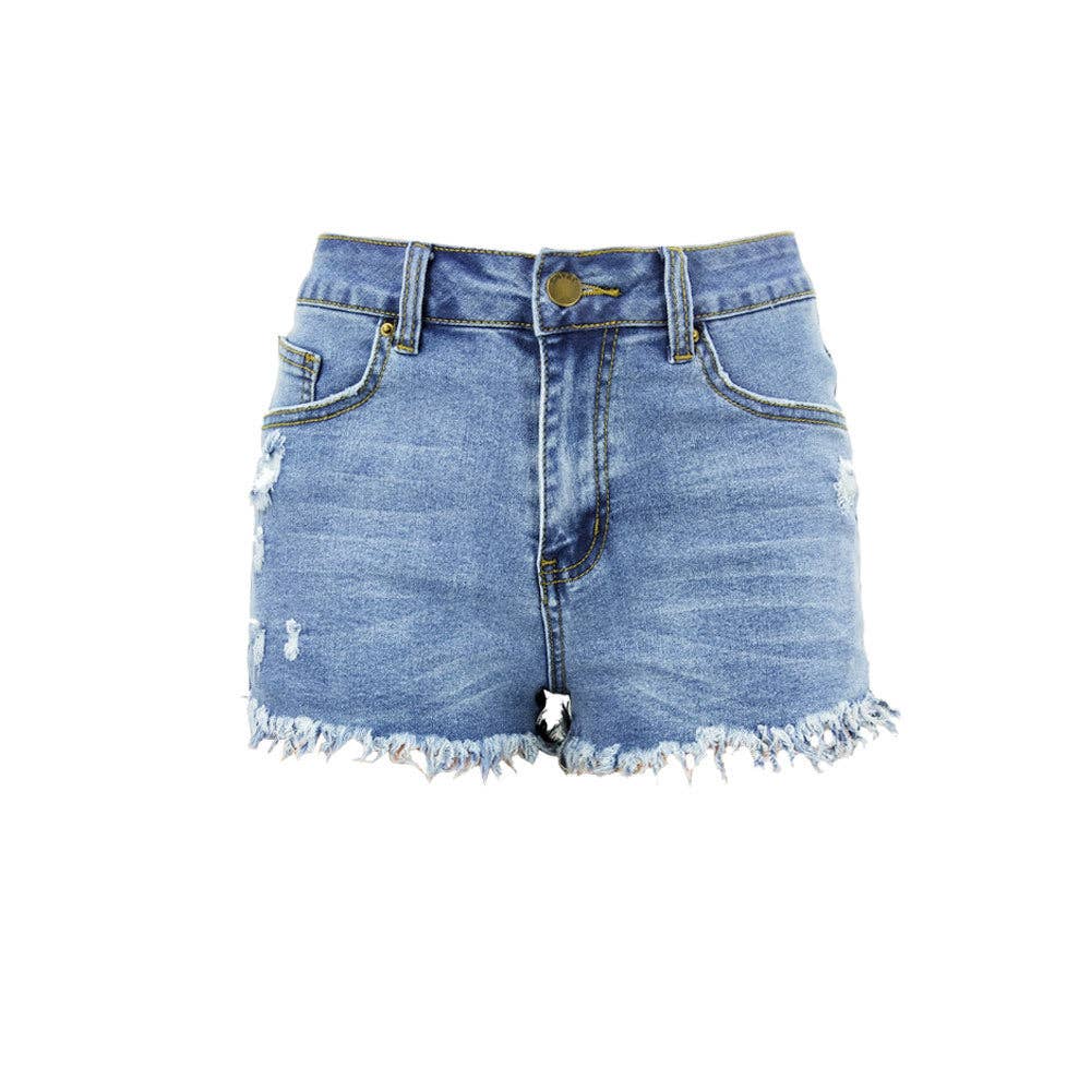Women's High-Rise Denim Raw Hem Ripped Shorts