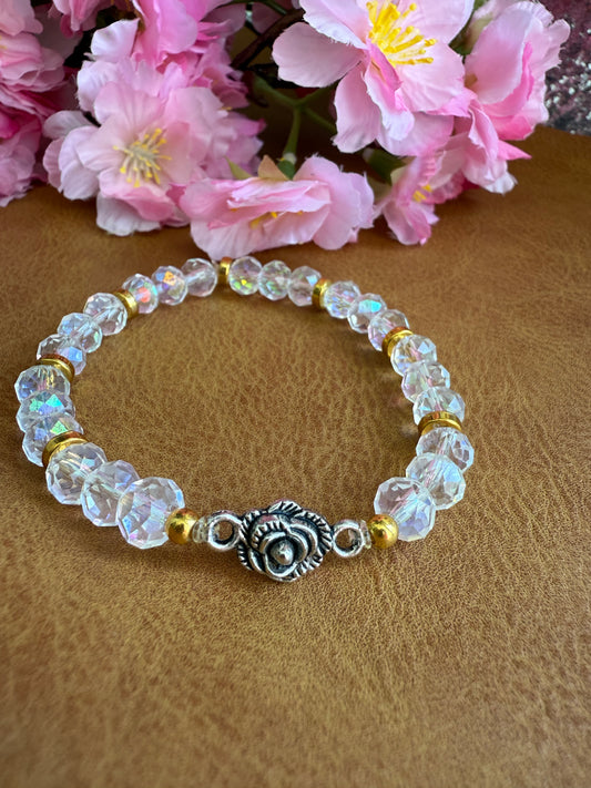Crystal Rose Charm Bracelet - 6.5”