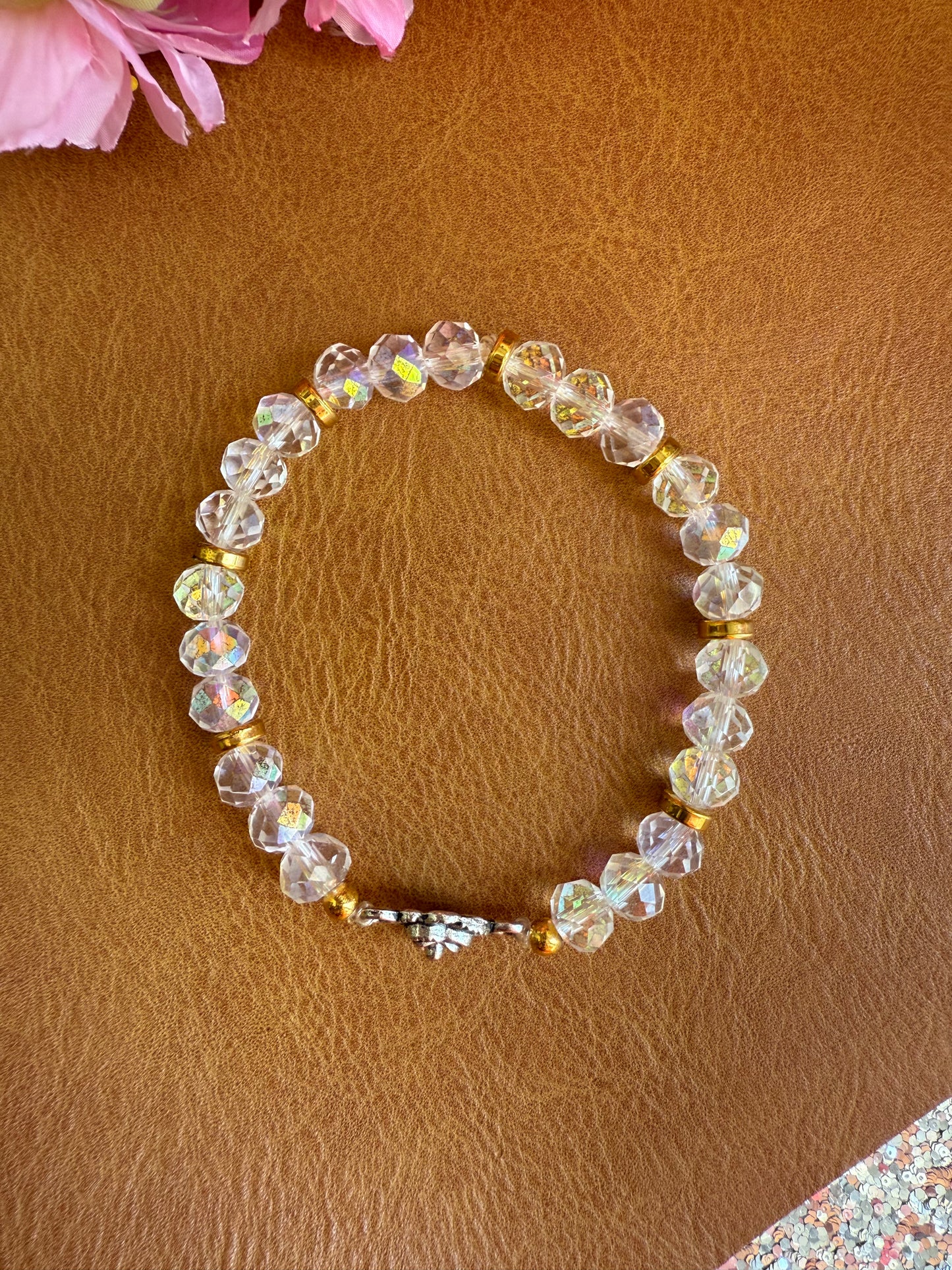 Crystal Rose Charm Bracelet - 6.5”