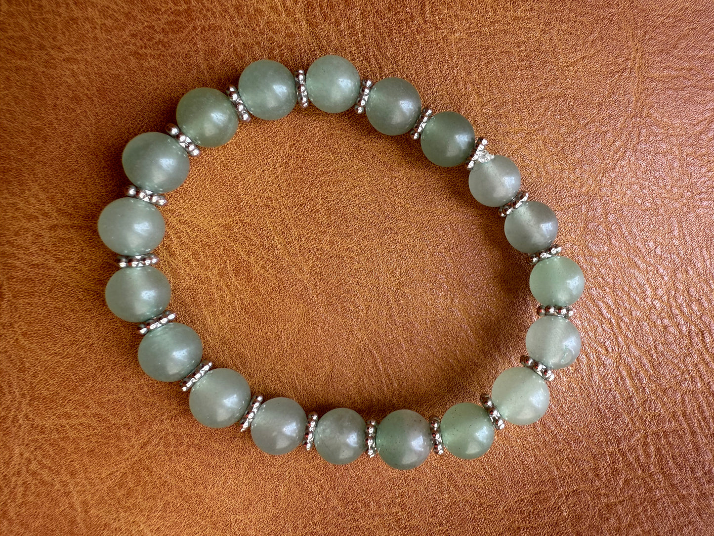 Natural Green Aventurine Bead Bracelet - 6”