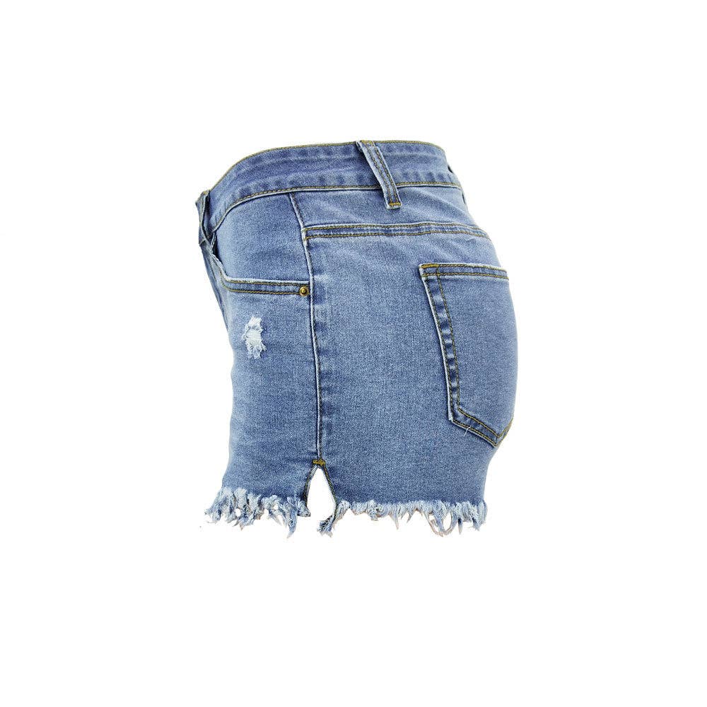 Women's High-Rise Denim Raw Hem Ripped Shorts