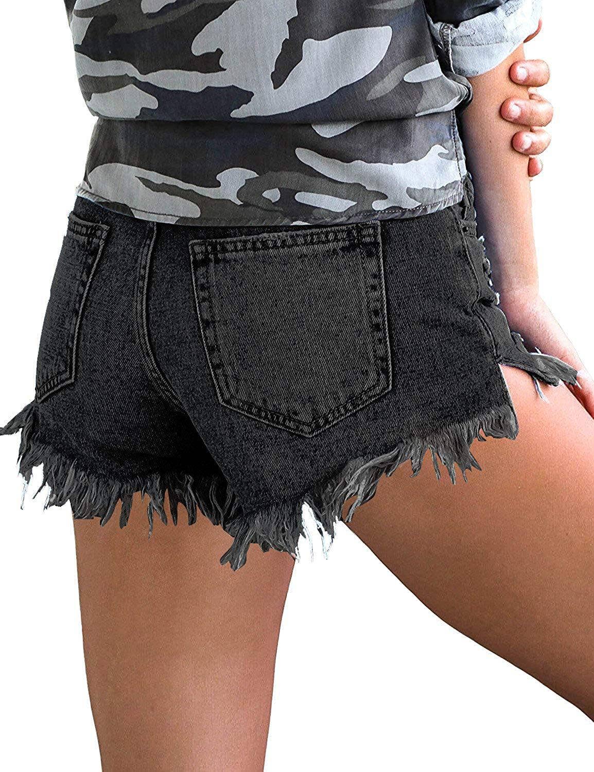 Women's High-Rise Denim Raw Hem Ripped Shorts