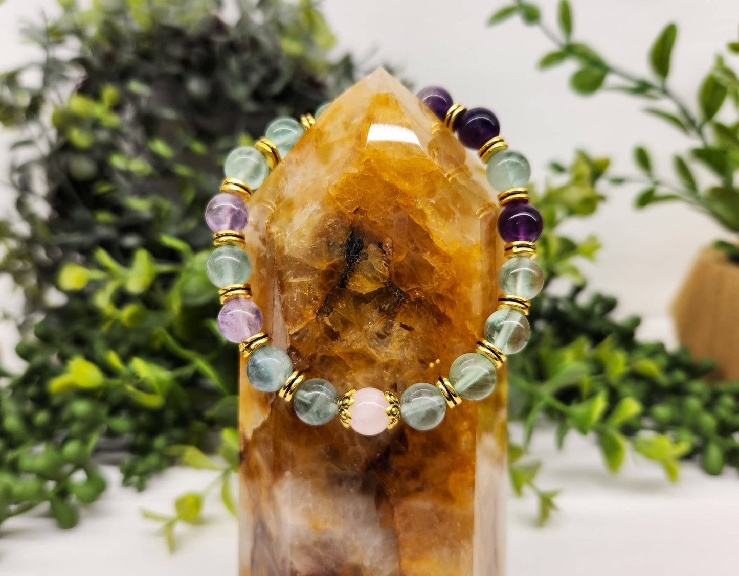 Rainbow Fluorite/Rose Quartz Bracelet