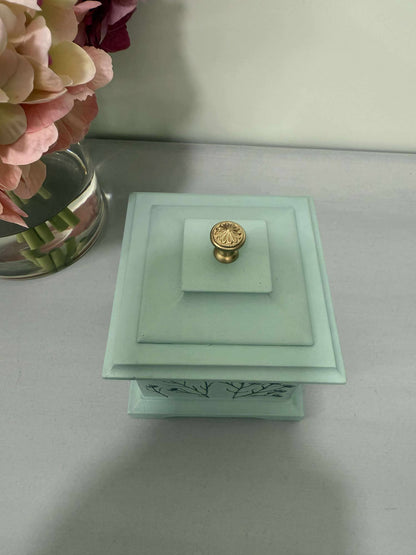 Hand-Painted Bombay Music Jewelry Box – Mint Green Floral Ring Holder